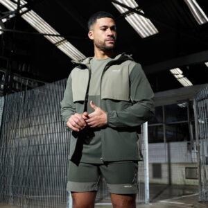 Neklix Focus Tracksuit Hood – Light Gray with Teal Accents